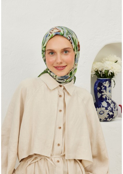 Bloom Desen Pamuk Vual Eşarp Indigo