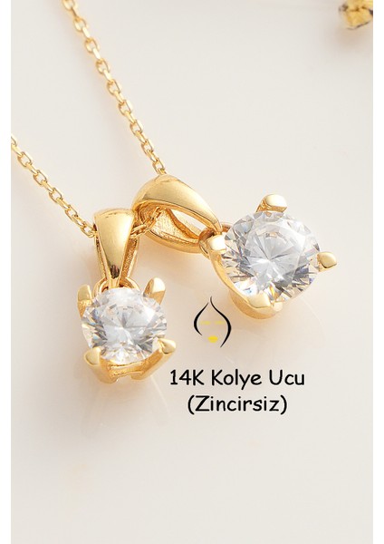 Garogold 5mm 14AYAR Altın Tektaş Kolyeucu,(Zincirsiz), 14K Tektaş Kolye