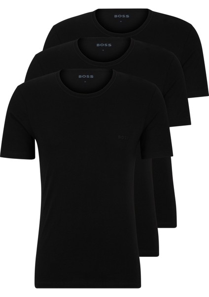 Erkek Pamuklu Marka Logolu 3' Lü Paket Günlük Siyah T-Shirt 50475284-001