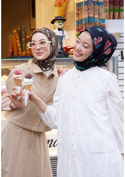 Bridget Desen Pamuk Vual Eşarp Siyah