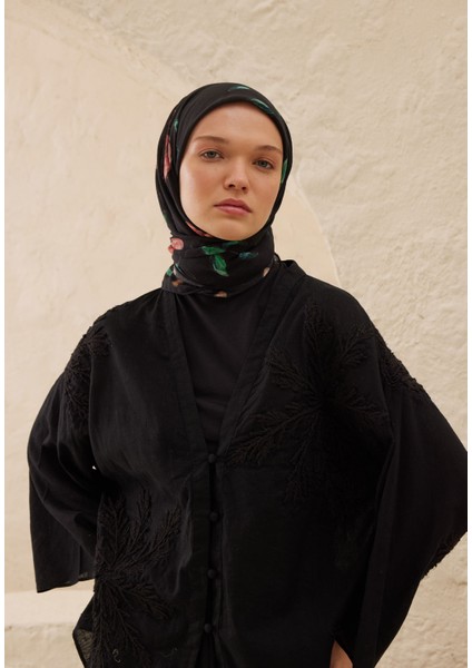 Bridget Desen Pamuk Vual Eşarp Siyah