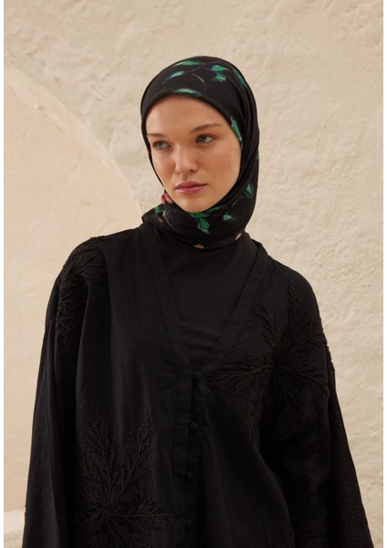 Bridget Desen Pamuk Vual Eşarp Siyah