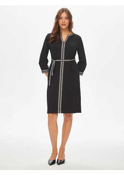 Kontrast Şerit Detaylı Örme Elbise 69218