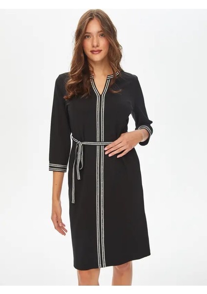 Kontrast Şerit Detaylı Örme Elbise 69218 modelleri