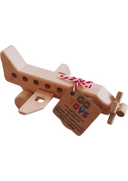 Gg Toys - Montessori Doğal Ahşap Tekerlekli Oyuncak - Uçak