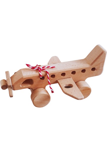 Gg Toys - Montessori Doğal Ahşap Tekerlekli Oyuncak - Uçak