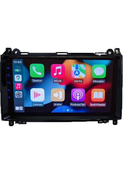 Mercedes Benz Vito 2015-2024 Android Sürüm 13 Kablosuz Carplay Navigasyon Multimedya 9 Inç Ekran 2Gb Ram + 32Gb Rom Bellek Çerçeveli ve arka görüş kameralı