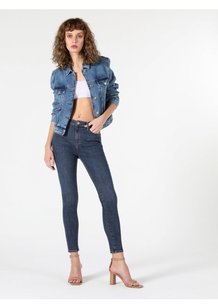 Super Slim Fit Orta Bel Dar Paça Kadın Denim Jean Pantolon