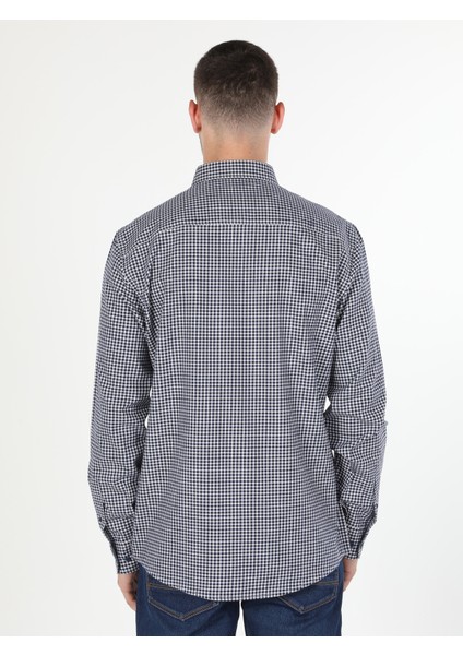 Regular Fit Shirt Neck Erkek Lacivert Uzun Kol Gömlek Cl1044227