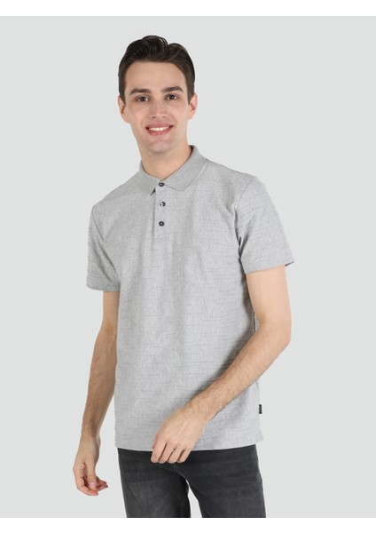 Regular Fit Polo Yaka Düz Erkek Gri Kısa Kol Tişört