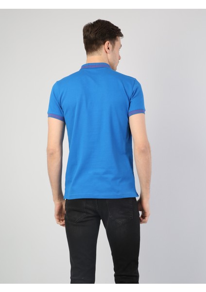 Slim Fit Polo Yaka Erkek Mavi Kısa Kol Tişört Cl1040747