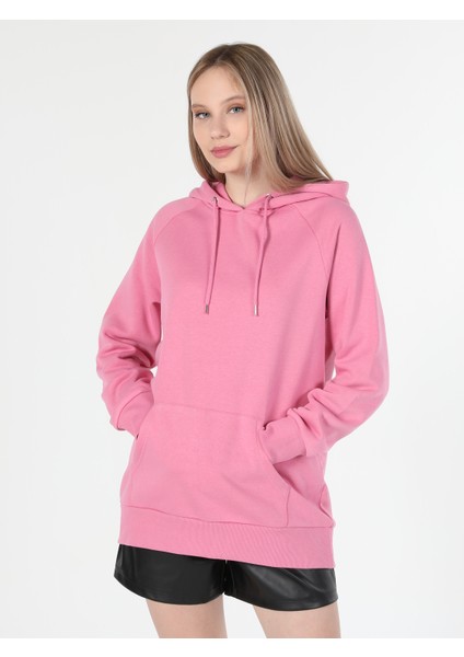 Regular Fit Kapüşonlu Pembe Kadın Sweatshirt