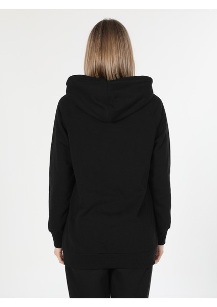 Regular Fit Kapüşonlu Düz Kadın Siyah Sweatshirt fırsatları