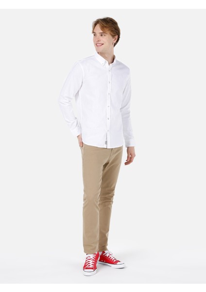 Slim Fit Shirt Neck Erkek Beyaz Uzun Kol Gömlek Cl1048576