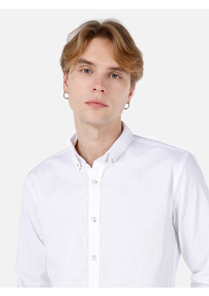 Slim Fit Shirt Neck Erkek Beyaz Uzun Kol Gömlek Cl1048576