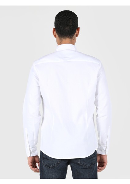 Slim Fit Shirt Neck Erkek Beyaz Uzun Kol Gömlek Cl1048576