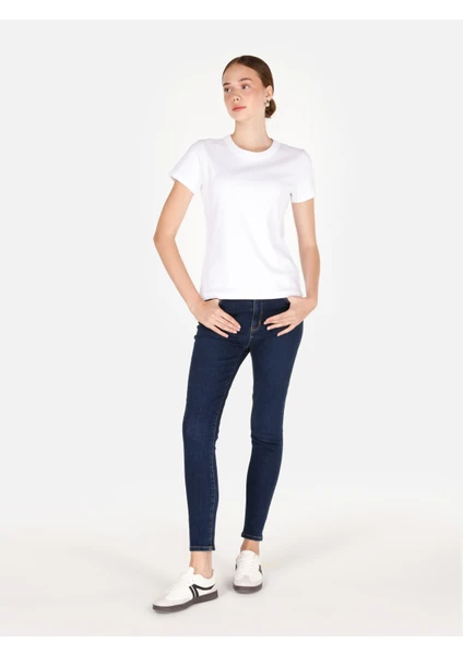 759 Lara Orta Bel Dar Paça Super Slim Fit Koyu Mavi Kadın Jean Pantolon Cl1048737