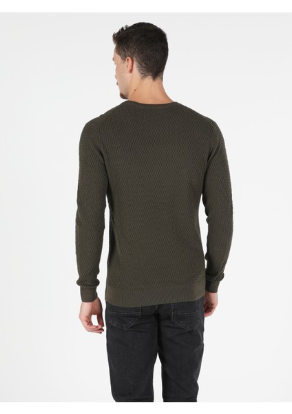 Slim Fit Yuvarlak Yaka Erkek Yeşil Kazak