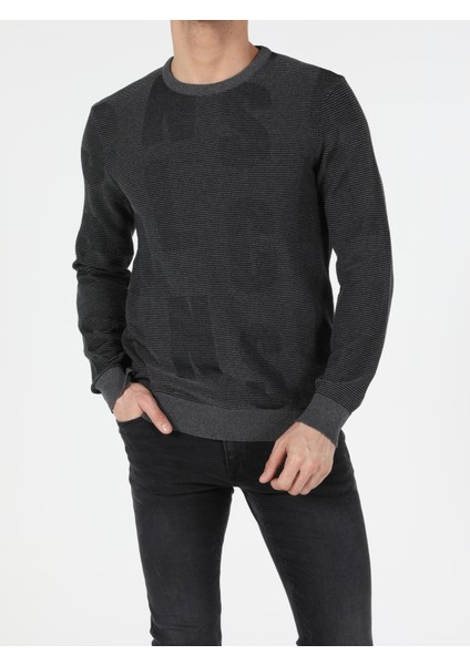 Slim Fit Yuvarlak Yaka Erkek Antrasit Kazak
