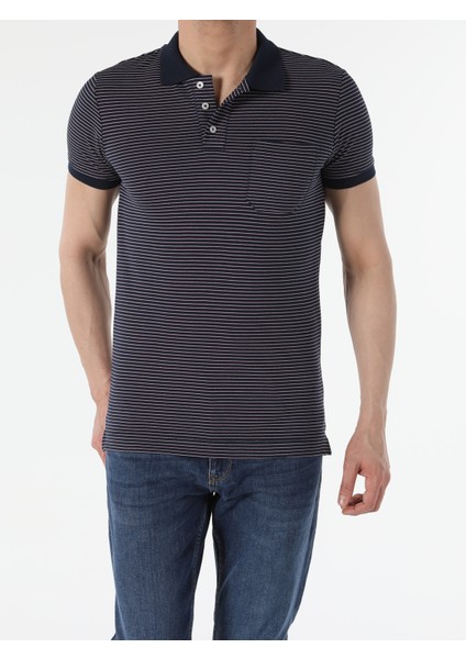 Slim Fit Yuvarlak Yaka Erkek Lacivert Kısa Kol Tişört