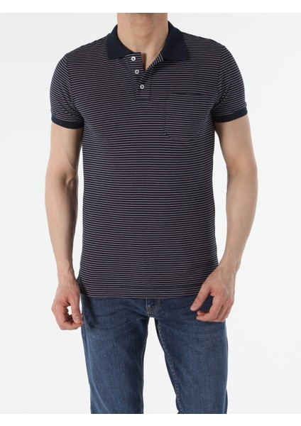 Slim Fit Yuvarlak Yaka Erkek Lacivert Kısa Kol Tişört