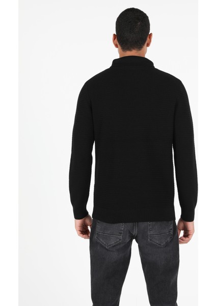 Regular Fit Balıkçı Yaka Erkek Siyah Kazak Cl1051638