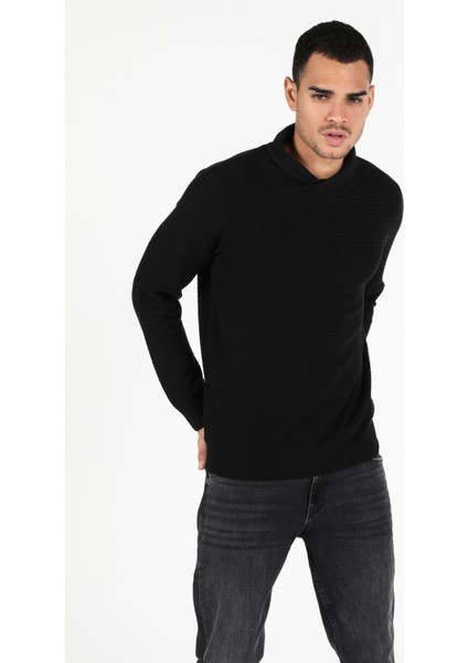 Regular Fit Balıkçı Yaka Erkek Siyah Kazak Cl1051638