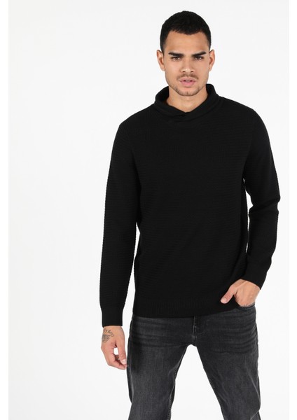 Regular Fit Balıkçı Yaka Erkek Siyah Kazak Cl1051638
