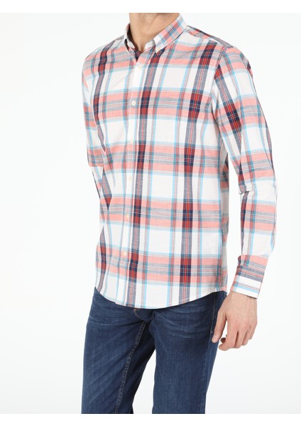 Regular Fit Shirt Neck Erkek Turuncu Uzun Kol Gömlek