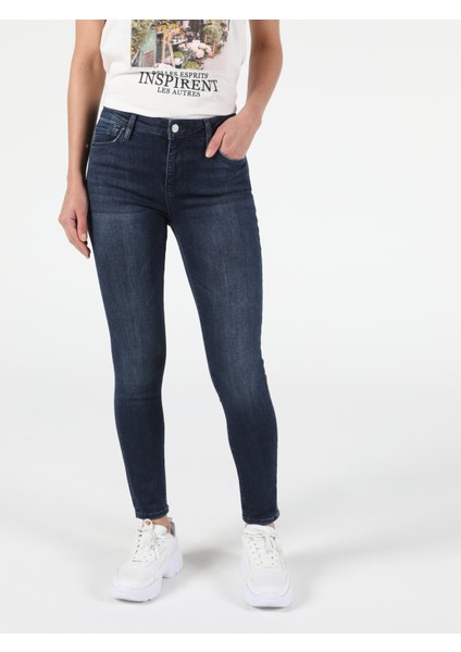 759 Lara Orta Bel Dar Paça Super Slim Fit Koyu Mavi Kadın Jean Pantolon