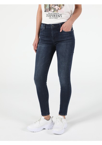 759 Lara Orta Bel Dar Paça Super Slim Fit Koyu Mavi Kadın Jean Pantolon