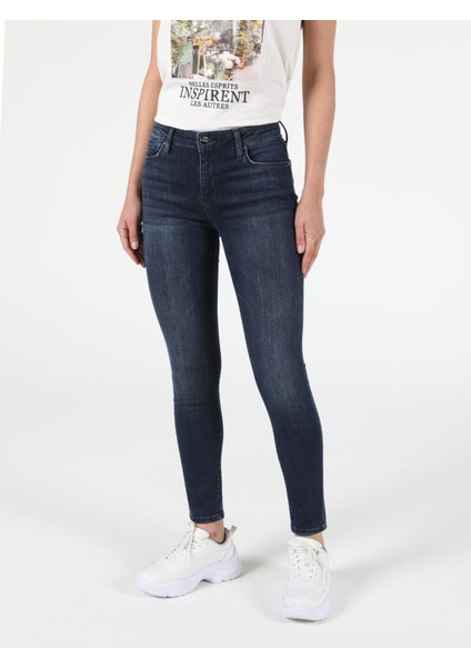 759 Lara Orta Bel Dar Paça Super Slim Fit Koyu Mavi Kadın Jean Pantolon