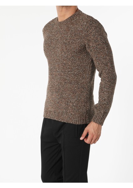 Slim Fit Yuvarlak Yaka Erkek Sari Kazak