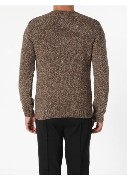 Slim Fit Yuvarlak Yaka Erkek Sari Kazak