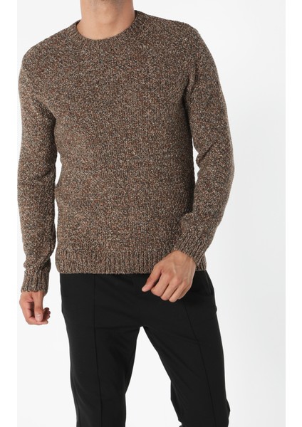 Slim Fit Yuvarlak Yaka Erkek Sari Kazak