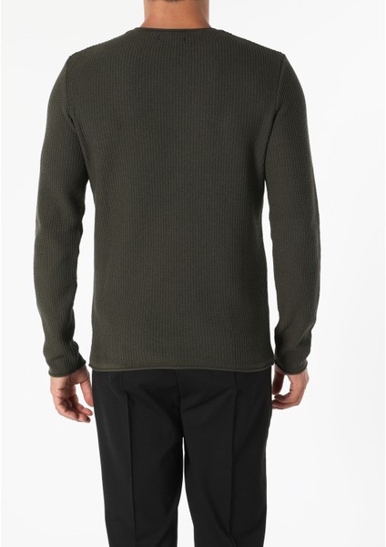 Slim Fit Yuvarlak Yaka Erkek Yeşil Kazak