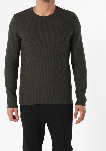 Slim Fit Yuvarlak Yaka Erkek Yeşil Kazak