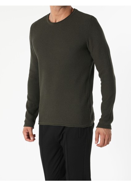 Slim Fit Yuvarlak Yaka Erkek Yeşil Kazak