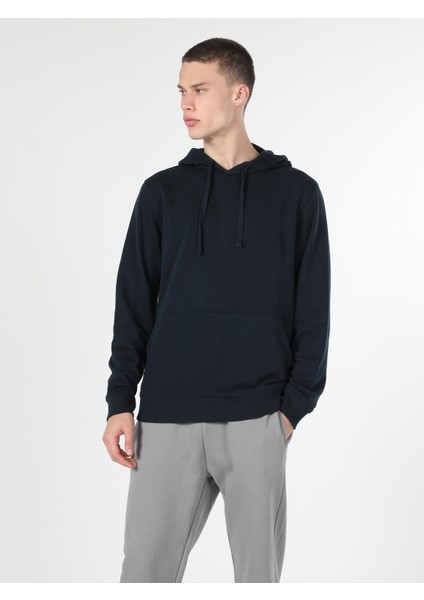 Regular Fit Kapüşonlu Mavi Erkek Sweatshirt Cl1055785