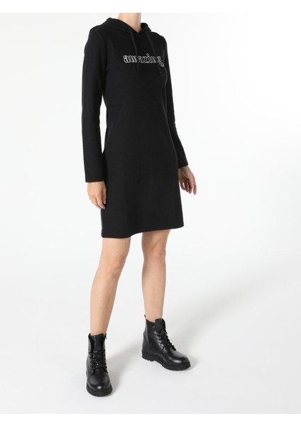Slim Fit Kadın Siyah Uzun Kol Elbise