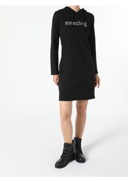Slim Fit Kadın Siyah Uzun Kol Elbise