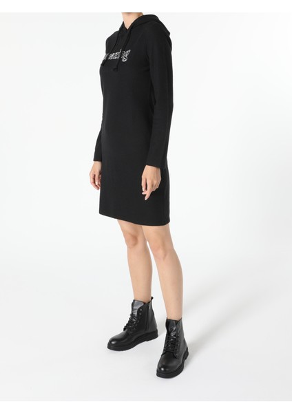 Slim Fit Kadın Siyah Uzun Kol Elbise