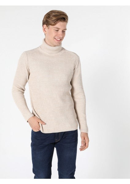 Slim Fit Balıkçı Yaka Erkek Gri Kazak