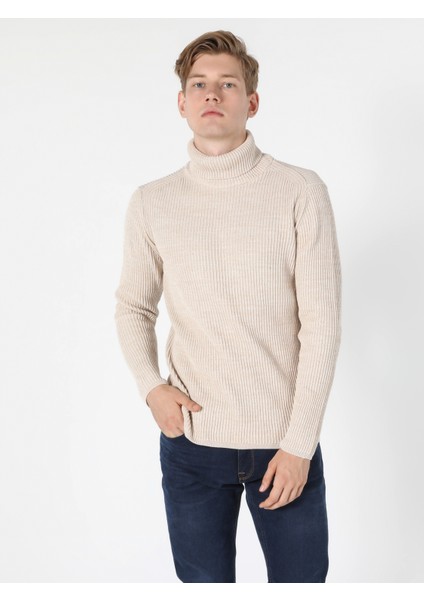 Slim Fit Balıkçı Yaka Erkek Gri Kazak