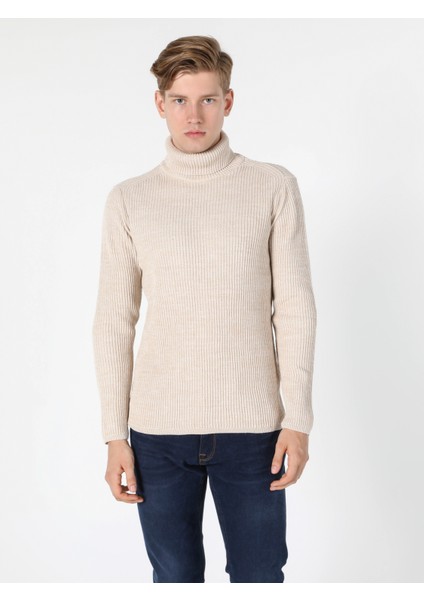 Slim Fit Balıkçı Yaka Erkek Gri Kazak