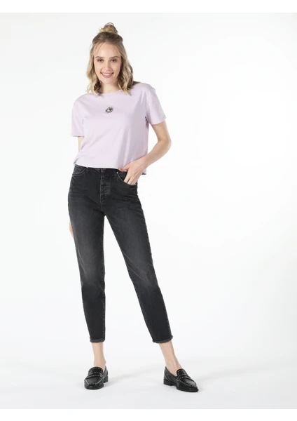 891 Maya Slim Fit Normal Bel Daralan Paça Kadın Yırtık Detaylı Gri Jean Pantolon Cl1058542