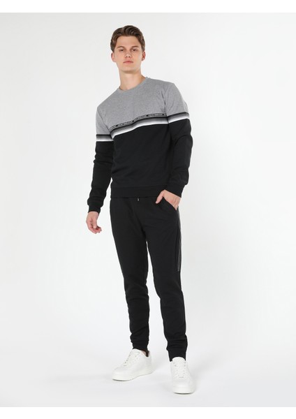 Slim Fit Baskılı Siyah Erkek Sweatshirt Cl1059893