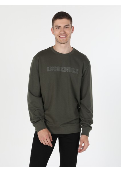 Regular Fit Baskılı Yeşil Erkek Sweatshirt Cl1060127