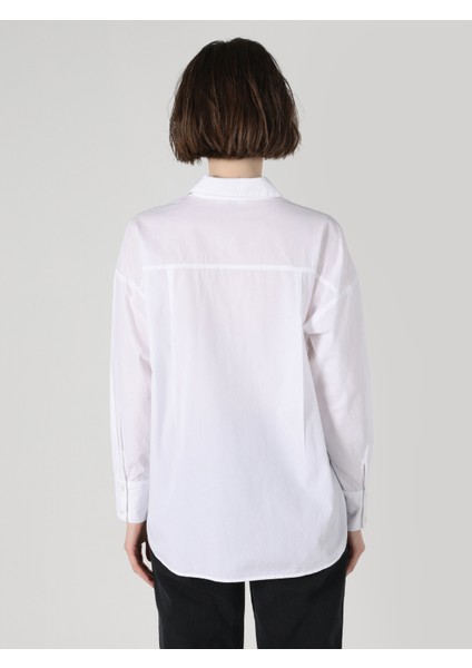 Regular Fit Beyaz Kadın Uzun Kol Gömlek Cl1060253