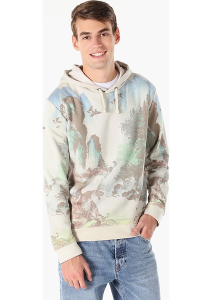 Regular Fit Kapüşonlu Baskılı Taş Erkek Sweatshirt Cl1059897